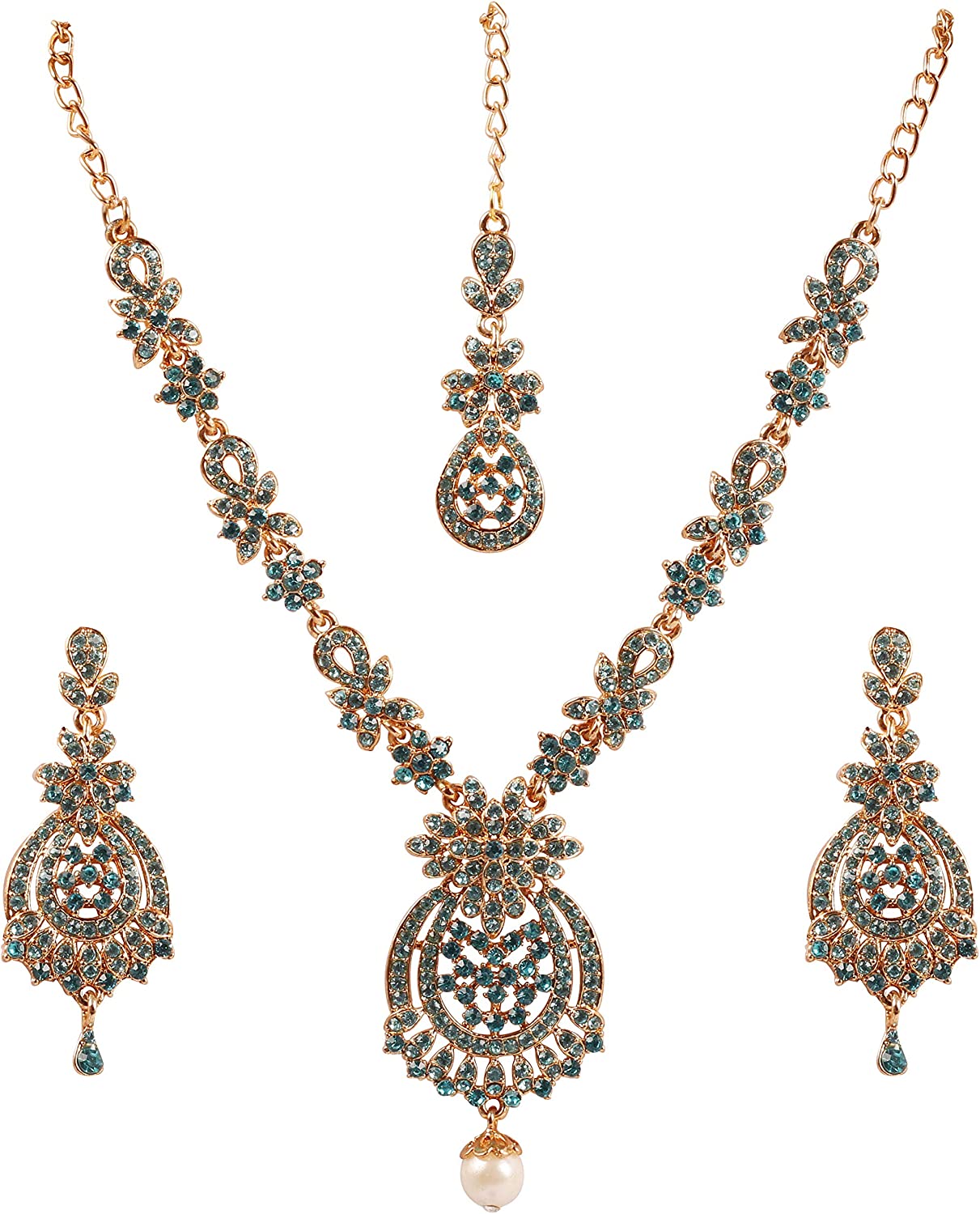 230816065235726_1 Touchstone Indian Bollywood Gorgeous intricate Workmanship Sparkling Rhinestone crystal wedding Designer Jewelry Necklace Set In Gold or Silver Tone For Women. - Image 1